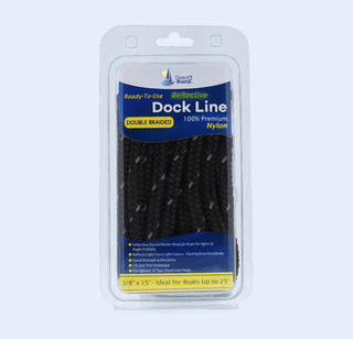 DB-282-2T | 3/8" x 15' Black (2 Pack) REFLECTIVE Double Braided Nylon Dock Line - For Boats up to 25'