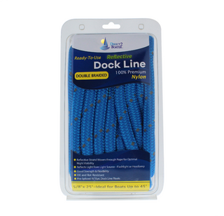 5/8" x 25' Marine Blue REFLECTIVE Double Braided Nylon Dock Line - For Boats up to 45' - Long Lasting Mooring Rope - Strong Nylon Dock Ropes for Boats - Marine Grade Sailboat Docking Rope