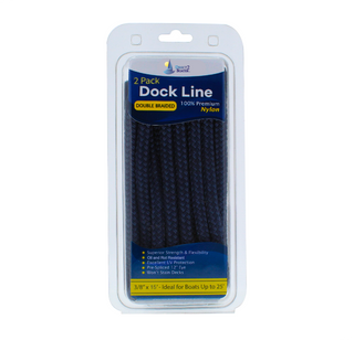 3/8" x 20' - Dark Navy (2 Pack) Double Braided 100% Premium Nylon Dock Line - For Boats up to 25' - Long Lasting Mooring Rope - Strong Nylon Dock Ropes for Boats - Marine Grade Sailboat Docking Rope