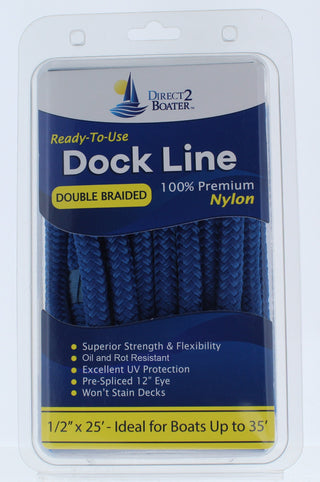 1/2" x 25' - Royal Blue (2 Pack) Double Braided 100% Premium Nylon Dock Line - For Boats up to 35' - Long Lasting Mooring Rope - Strong Nylon Dock Ropes for Boats - Marine Grade Sailboat Docking Rope