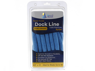 5/8" x 15' - Marine Blue Double Braided 100% Premium Nylon Dock Line - For Boats Up to 45' - Long Lasting Mooring Rope - Strong Nylon Dock Ropes for Boats - Marine Grade Sailboat Docking Rope