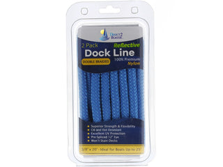 3/8" x 20' Marine Blue - (2 Pack) - REFLECTIVE Double Braided Nylon Dock Line - For Boats up to 25' - Long Lasting Mooring Rope - Strong Nylon Dock Ropes for Boats - Marine Grade Sailboat Docking Rope