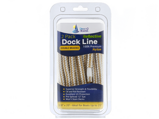3/8" x 20' Gold/White - (2 Pack) - REFLECTIVE Double Braided Nylon Dock Line - For Boats up to 25' - Long Lasting Mooring Rope - Strong Nylon Dock Ropes for Boats - Marine Grade Sailboat Docking Rope