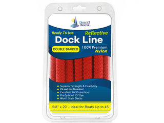 5/8" x 20' Red - REFLECTIVE Double Braided Nylon Dock Line - For Boats up to 45' - Long Lasting Mooring Rope - Strong Nylon Dock Ropes for Boats - Marine Grade Sailboat Docking Rope