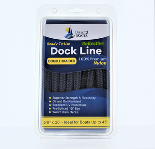 5/8" x 20' Dark Navy - REFLECTIVE Double Braided Nylon Dock Line - For Boats up to 45' - Long Lasting Mooring Rope - Strong Nylon Dock Ropes for Boats - Marine Grade Sailboat Docking Rope