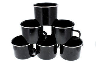 16 oz Durable Metal Camping Mug with Black Speckled Enamel Finish - 6 Pack - By Direct 2 Boater