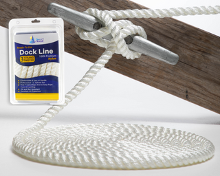 3/8' x 15' White 3 Strand Twisted Nylon Dock Line - For Boats up to 25' -  Sold Individually