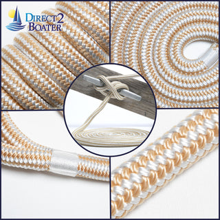 DB-158-2T | 1/2" x 15' - Gold/White (2 Pack) Double Braided Nylon Dock Line