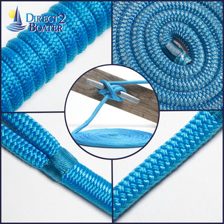 3/4" x 40' - Marine Blue (2 Pack) Double Braided 100% Premium Nylon Dock Line - For Boats Up to 55' - Long Lasting Mooring Rope - Strong Nylon Dock Ropes for Boats - Marine Grade Sailboat Docking Rope