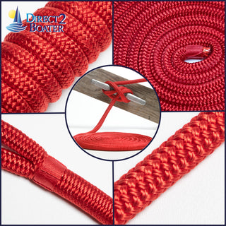 3/8" x 20' - Red (2 Pack) Double Braided 100% Premium Nylon Dock Line - For Boats Up to 25' - Long Lasting Mooring Rope - Strong Nylon Dock Ropes for Boats - Marine Grade Sailboat Docking Rope