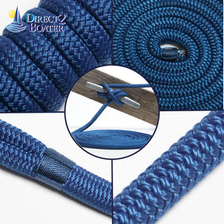3/8" x 20' - Royal Blue (2 Pack) Double Braided 100% Premium Nylon Dock Line - For Boats up to 25' - Long Lasting Mooring Rope - Strong Nylon Dock Ropes for Boats - Marine Grade Sailboat Docking Rope