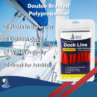 DB-125 | 1/2" x 25' Red Double Braided Polypropylene Dock Line - for Boats up to 35'