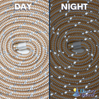 3/8" x 20' Gold/White - (2 Pack) - REFLECTIVE Double Braided Nylon Dock Line - For Boats up to 25' - Long Lasting Mooring Rope - Strong Nylon Dock Ropes for Boats - Marine Grade Sailboat Docking Rope