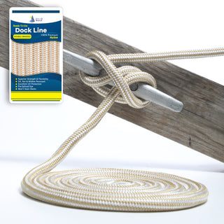 1/2" x 30' - Gold/White (2 Pack) Double Braided 100% Premium Nylon Dock Line - For Boats Up to 35' - Long Lasting Mooring Rope - Strong Nylon Dock Ropes for Boats - Marine Grade Sailboat Docking Rope