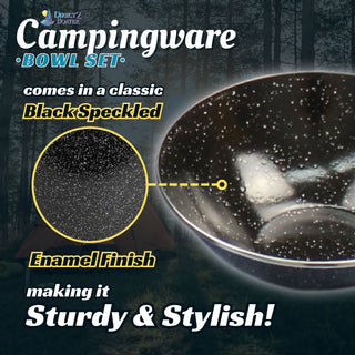 7.5" Camping Dinnerware Bowls - 3 Pack - Black Enamel Finish - For Camping, Hiking, and Picnics