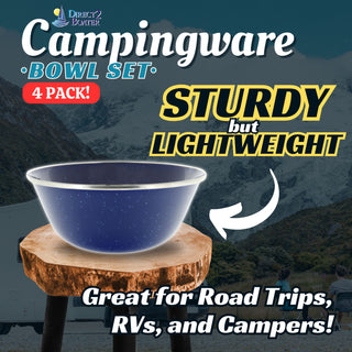 6" Enamel Camping Bowl - 4 Pack Metal Camping Bowl with Blue Enamel Finish - For Camping, Hiking & Picnics
