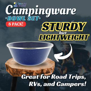 6" Enamel Camping Bowl - 8 Pack Metal Camping Bowl with Blue Enamel Finish - For Camping, Hiking & Picnics