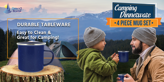 24 oz Enamel Mug - 4 Pack - Metal Camping Mug with Blue Enamel Finish - Coffee Mug for Camping, Hiking & Picnics