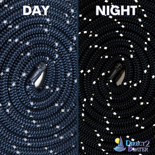 5/8" x 20' Dark Navy - REFLECTIVE Double Braided Nylon Dock Line - For Boats up to 45' - Long Lasting Mooring Rope - Strong Nylon Dock Ropes for Boats - Marine Grade Sailboat Docking Rope