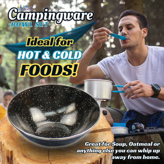 7.5" Camping Dinnerware Bowls - 3 Pack - Black Enamel Finish - For Camping, Hiking, and Picnics