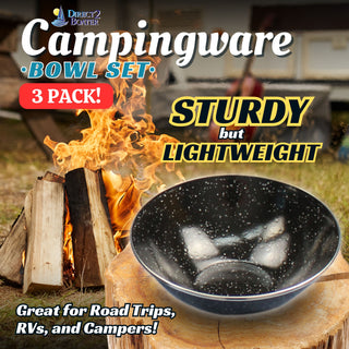 7.5" Camping Dinnerware Bowls - 3 Pack - Black Enamel Finish - For Camping, Hiking, and Picnics