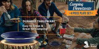 10" Enamel Camping Plates - 4 Pack Metal Camping Plates with Blue Enamel Finish - For Camping, Hiking & Picnics