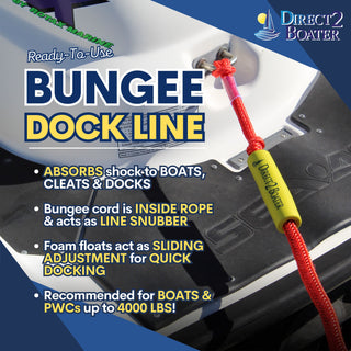 4' Bungee Dock Line - Red - (2 Pack) - Stretches to 5.5' - Ideal for Boats, Jet Ski, Dinghy & Pontoon up to 4000#
