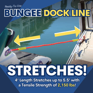 4' Bungee Dock Line - Red - (2 Pack) - Stretches to 5.5' - Ideal for Boats, Jet Ski, Dinghy & Pontoon up to 4000#