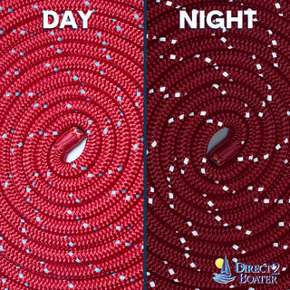3/8" x 15' - Red - (2 Pack) - REFLECTIVE Double Braided Nylon Dock Line - For Boats Up to 25' - Long Lasting Mooring Rope - Strong Nylon Dock Ropes for Boats - Marine Grade Sailboat Docking Rope