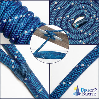 3/8" x 15' - Royal Blue (2 Pack) REFLECTIVE Double Braided Nylon Dock Line - For Boats Up to 25' - Long Lasting Mooring Line - Strong Nylon Dock Lines for Boats - Marine Grade Sailboat Docking Line
