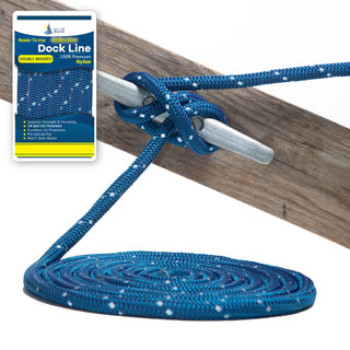 3/8" x 20' Royal Blue - (2 Pack) - REFLECTIVE Double Braided Nylon Dock Line - For Boats up to 25' - Long Lasting Mooring Rope - Strong Nylon Dock Ropes for Boats - Marine Grade Sailboat Docking Rope