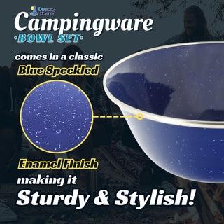 6" Enamel Camping Bowl - 4 Pack Metal Camping Bowl with Blue Enamel Finish - For Camping, Hiking & Picnics