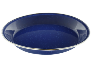 Camping Dinnerware 12-Person Set, 36 Items - 12 ea of 24 oz Mugs, 6" Bowls & 10" Plates Metal w/ Blue Enamel Finish