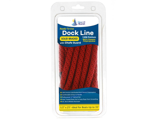 1/2" x 25' Red Solid Braided Poly Dock Line w/ Chafe Guard - For Boats up to 35' -  Sold Individually