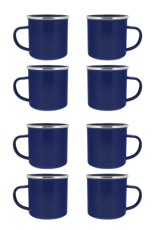 24 oz Enamel Mug - 8 Pack - Metal Camping Mug with Blue Enamel Finish - Coffee Mug for Camping, Hiking & Picnics