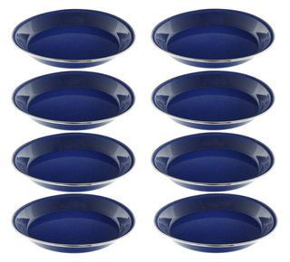 10" Enamel Camping Plates - 8 Pack Metal Camping Plates with Blue Enamel Finish - For Camping, Hiking & Picnics