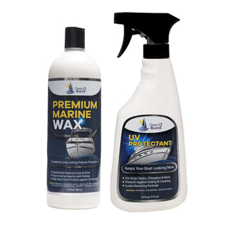 UV Protectant Spray for Vinyl, Plastic, Rubber, Fiberglass, etc 16 fl oz & High Gloss Premium Marine Wax 16 oz (2 Items)