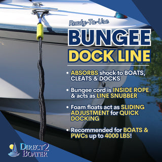 6' Bungee Dock Line - Black - (2 Pack) - Stretches to 9' - Ideal for Boats, Jet Ski, Dinghy & Pontoon up to 4000#