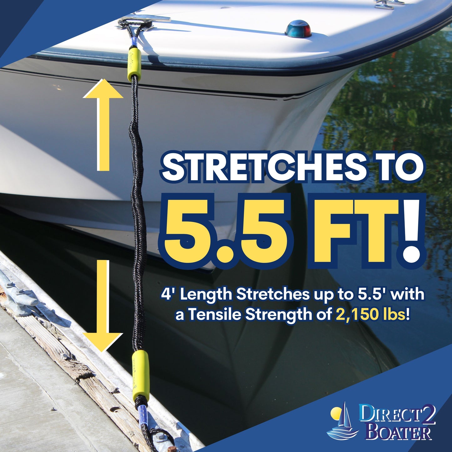 4' Bungee Dock Line - Black - Stretches to 5.5' - Ideal for Boats, PWC, Jet Ski, Dinghy, Kayak & Pontoon up to 4000#