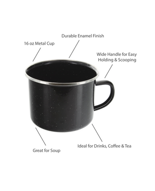 16 oz Durable Metal Camping Mug with Black Speckled Enamel Finish - By Direct 2 Boater