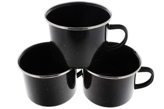 16 oz Durable Metal Camping Mug with Black Speckled Enamel Finish - 3 Pack - By Direct 2 Boater