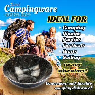 Direct 2 Boater 7.5" Camping Dinnerware Bowls - 6 Pack - Black Enamel Finish - For Camping, Hiking, and Picnics