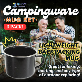 16 oz Durable Metal Camping Mug with Black Speckled Enamel Finish - By Direct 2 Boater