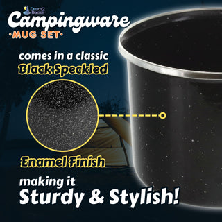 16 oz Durable Metal Camping Mug with Black Speckled Enamel Finish - By Direct 2 Boater