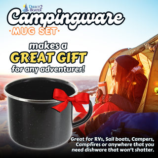 16 oz Durable Metal Camping Mug with Black Speckled Enamel Finish - By Direct 2 Boater