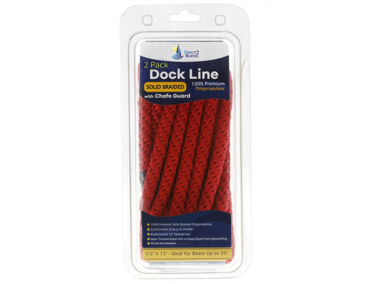 1/2" x 15' Red - (2 Pack) - Polypropylene Dock Line with Chafe Guard - For Boats up to 35'