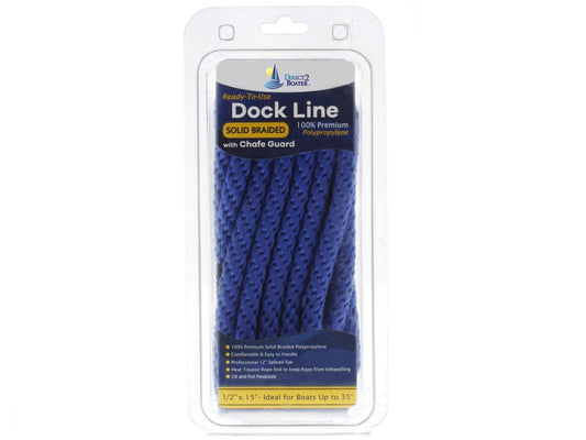 1/2" x 15' Blue - (2 Pack) - Polypropylene Dock Line with Chafe Guard - For Boats up to 35'