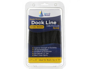 1/2" x 25' Black - (2 Pack) - Double Braided Nylon Dock Line - For Boats up to 35' - Long Lasting Mooring Rope - Strong Nylon Dock Ropes for Boats - Marine Grade Sailboat Docking Rope