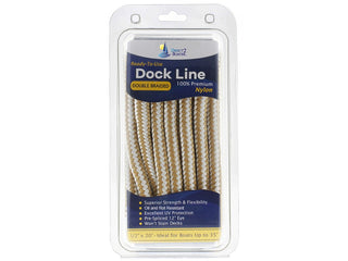 DB-157 | 1/2" x 20' - Gold/White Double Braided 100% Premium Nylon Dock Line - For Boats up to 35'