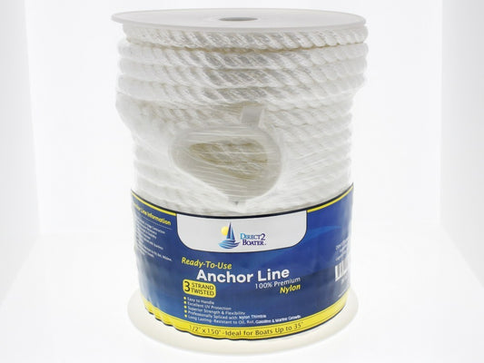 1/2" x 150' White 3 Strand Twisted Nylon Anchor Line - Boat Accessories